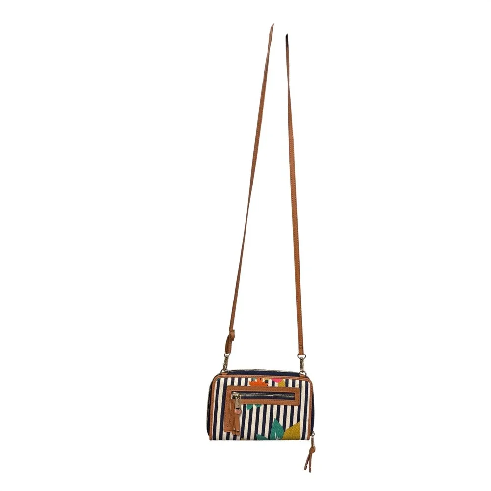 Spartina 449 Crossbody Wallet Floral Stripe Small Tan Good Canvas Mermaid Logo - Picture 5 of 12